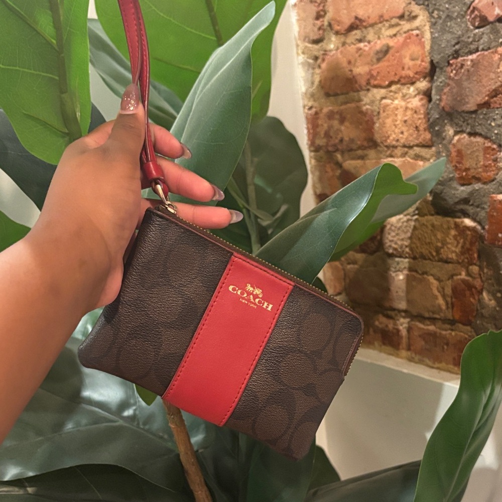 Coach Red and Brown Signature Wristlet